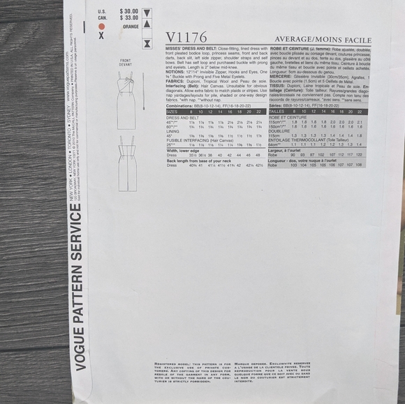 Vogue V1176 Michael Kors Sewing Pattern Dress and Belt Size 16 18 20 22 - Picture 6 of 8